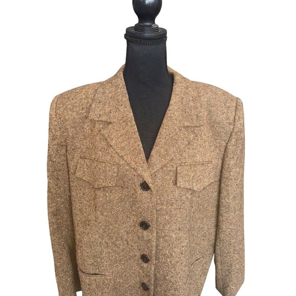 Jones New York Womens Tweed Blazer Plus 20W Brown Wool Old Money Preppy Jacket - Picture 11 of 11